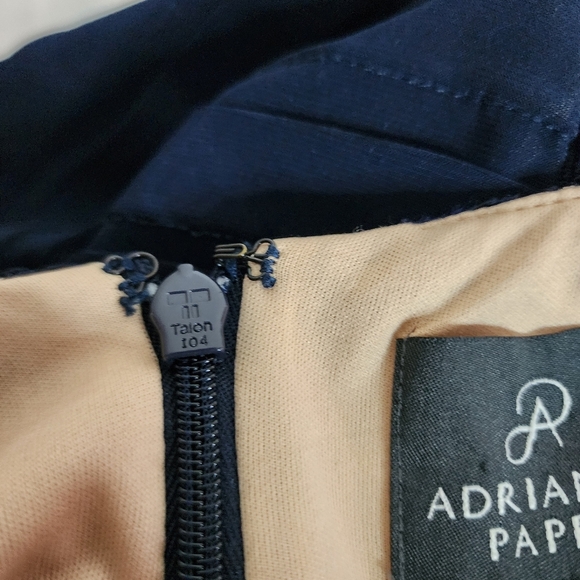 Adriana Papell Women's Size 12 Navy Blue Lace Sheath Dress Shutter Pleated - Picture 8 of 10